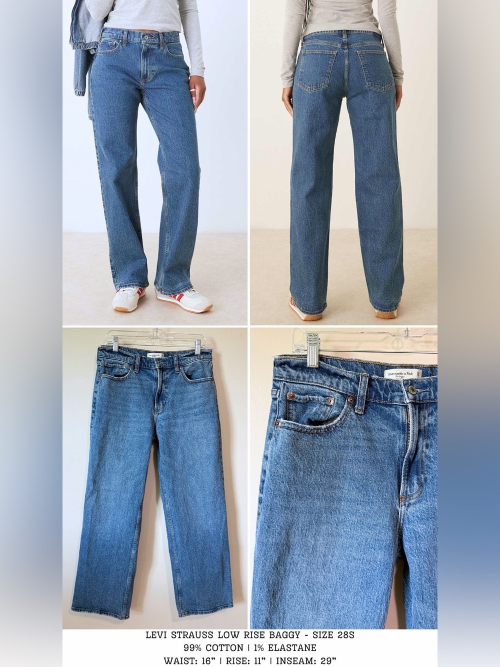 ABERCROMBIE & FITCH low rise baggy wide leg medium blue jean wash size 28 - Picture 3 of 7